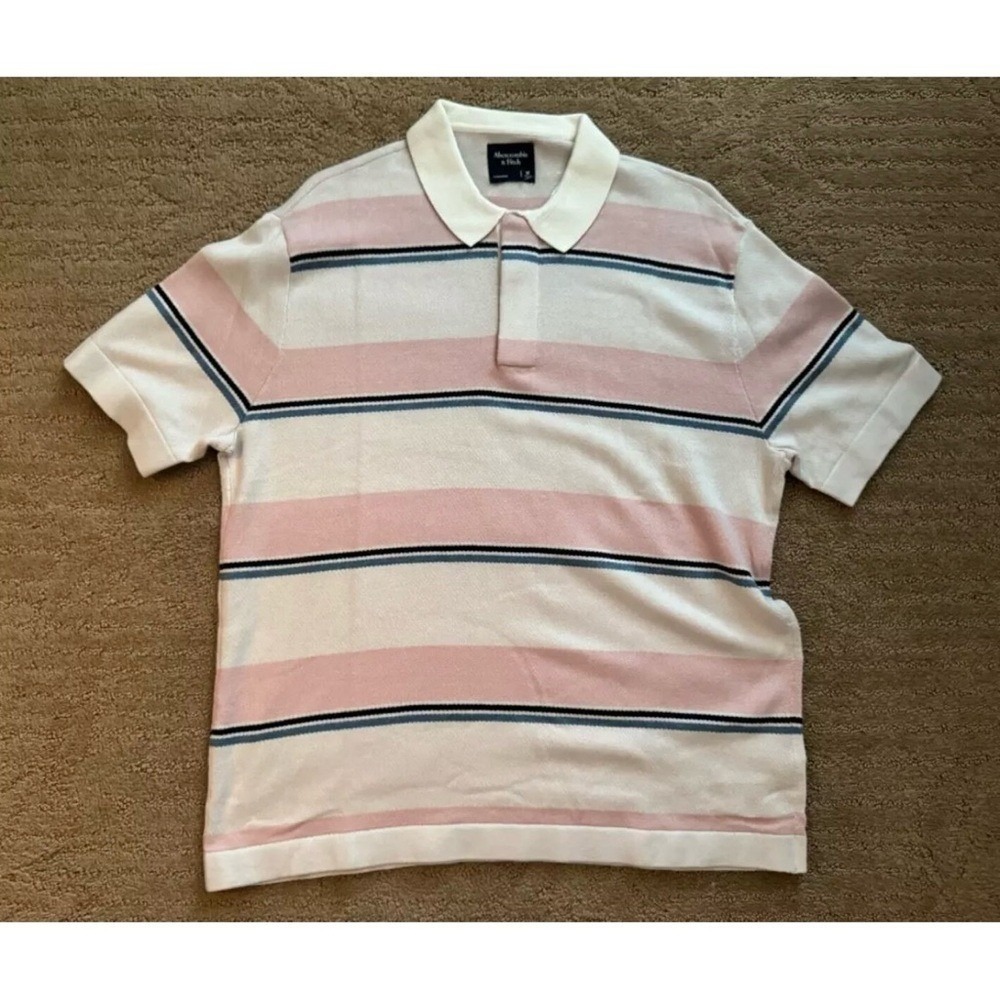 Abercrombie & Fitch‎ Mens Oversized Striped Sweater Polo Pink White Blue Size M